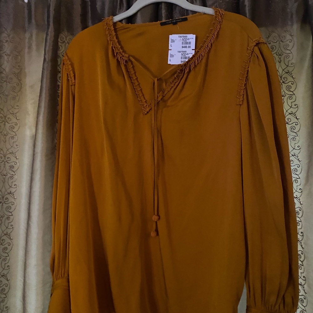 Kobi Halperin Caramel Beaded V-Neck Blouse